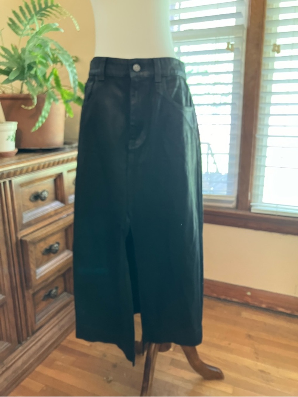 Sundance Black Coated Denim Midi Skirt 27